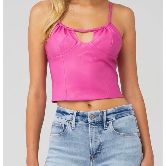 Wayf faux leather cami top‎ Hot pink large - Picture 1 of 5